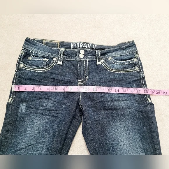 Hydraulic Womens Capri Jeans 9/10 Dark Wash Stretch Bootcut Cropped Distressed - Picture 7 of 14